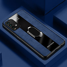 Coque Silicone Gel Motif Cuir Housse Etui avec Support Bague Anneau Aimante Magnetique PB1 pour Xiaomi Redmi 9 Power Bleu