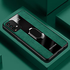 Coque Silicone Gel Motif Cuir Housse Etui avec Support Bague Anneau Aimante Magnetique PB1 pour Xiaomi Redmi 9T 4G Vert