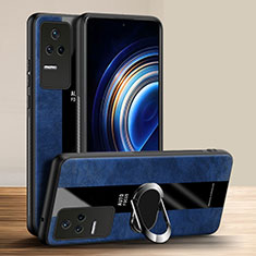 Coque Silicone Gel Motif Cuir Housse Etui avec Support Bague Anneau Aimante Magnetique PB1 pour Xiaomi Redmi K50 Pro 5G Bleu