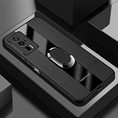 Coque Silicone Gel Motif Cuir Housse Etui avec Support Bague Anneau Aimante Magnetique PB1 pour Xiaomi Redmi K60 5G Noir