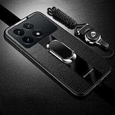 Coque Silicone Gel Motif Cuir Housse Etui avec Support Bague Anneau Aimante Magnetique PB1 pour Xiaomi Redmi K70 5G Noir