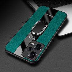 Coque Silicone Gel Motif Cuir Housse Etui avec Support Bague Anneau Aimante Magnetique PB1 pour Xiaomi Redmi Note 12 Pro+ Plus 5G Vert