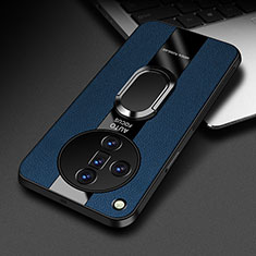 Coque Silicone Gel Motif Cuir Housse Etui avec Support Bague Anneau Aimante Magnetique PB2 pour Oppo Find X7 5G Bleu