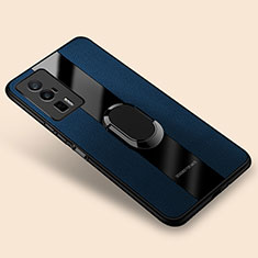 Coque Silicone Gel Motif Cuir Housse Etui avec Support Bague Anneau Aimante Magnetique PB2 pour Xiaomi Poco F5 Pro 5G Bleu