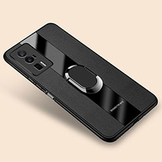 Coque Silicone Gel Motif Cuir Housse Etui avec Support Bague Anneau Aimante Magnetique PB2 pour Xiaomi Poco F5 Pro 5G Noir