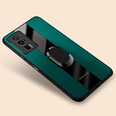 Coque Silicone Gel Motif Cuir Housse Etui avec Support Bague Anneau Aimante Magnetique PB2 pour Xiaomi Poco F5 Pro 5G Vert