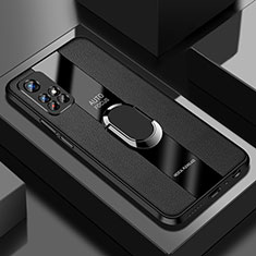 Coque Silicone Gel Motif Cuir Housse Etui avec Support Bague Anneau Aimante Magnetique PB2 pour Xiaomi Poco M4 Pro 5G Noir