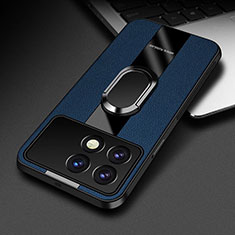 Coque Silicone Gel Motif Cuir Housse Etui avec Support Bague Anneau Aimante Magnetique PB3 pour Xiaomi Redmi K70 Pro 5G Bleu