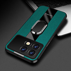 Coque Silicone Gel Motif Cuir Housse Etui avec Support Bague Anneau Aimante Magnetique PB3 pour Xiaomi Redmi K70 Pro 5G Vert