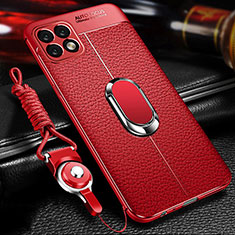 Coque Silicone Gel Motif Cuir Housse Etui avec Support Bague Anneau Aimante Magnetique pour Huawei Enjoy 20 5G Rouge