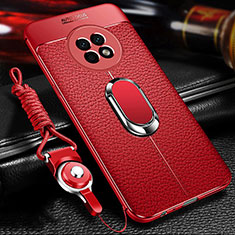 Coque Silicone Gel Motif Cuir Housse Etui avec Support Bague Anneau Aimante Magnetique pour Huawei Enjoy 20 Plus 5G Rouge