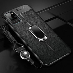 Coque Silicone Gel Motif Cuir Housse Etui avec Support Bague Anneau Aimante Magnetique pour Huawei Honor Play4 Pro 5G Noir