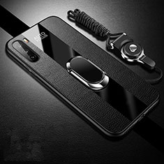 Coque Silicone Gel Motif Cuir Housse Etui avec Support Bague Anneau Aimante Magnetique pour Huawei Mate 40 Lite 5G Noir