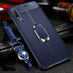 Coque Silicone Gel Motif Cuir Housse Etui avec Support Bague Anneau Aimante Magnetique pour Huawei P Smart Z (2019) Bleu