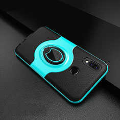 Coque Silicone Gel Motif Cuir Housse Etui avec Support Bague Anneau Aimante Magnetique pour Huawei P20 Lite Cyan