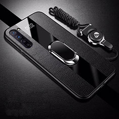 Coque Silicone Gel Motif Cuir Housse Etui avec Support Bague Anneau Aimante Magnetique pour Oppo K7 5G Noir