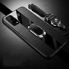 Coque Silicone Gel Motif Cuir Housse Etui avec Support Bague Anneau Aimante Magnetique pour Realme Narzo 30 Pro 5G Noir