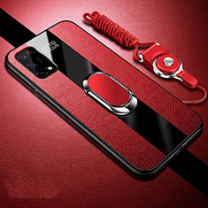 Coque Silicone Gel Motif Cuir Housse Etui avec Support Bague Anneau Aimante Magnetique pour Realme Narzo 30 Pro 5G Rouge