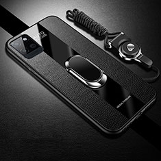 Coque Silicone Gel Motif Cuir Housse Etui avec Support Bague Anneau Aimante Magnetique pour Realme V11 5G Noir