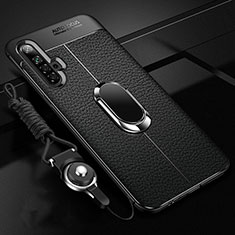 Coque Silicone Gel Motif Cuir Housse Etui avec Support Bague Anneau Aimante Magnetique pour Realme X50 5G Noir