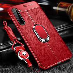 Coque Silicone Gel Motif Cuir Housse Etui avec Support Bague Anneau Aimante Magnetique pour Realme X50 Pro 5G Rouge