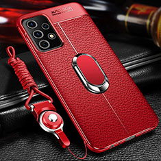 Coque Silicone Gel Motif Cuir Housse Etui avec Support Bague Anneau Aimante Magnetique pour Samsung Galaxy A32 4G Rouge