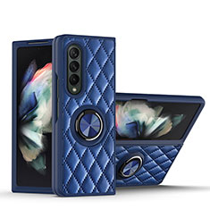 Coque Silicone Gel Motif Cuir Housse Etui avec Support Bague Anneau Aimante Magnetique pour Samsung Galaxy Z Fold3 5G Bleu