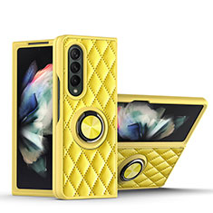 Coque Silicone Gel Motif Cuir Housse Etui avec Support Bague Anneau Aimante Magnetique pour Samsung Galaxy Z Fold3 5G Jaune