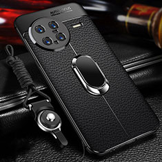 Coque Silicone Gel Motif Cuir Housse Etui avec Support Bague Anneau Aimante Magnetique pour Vivo X Note Noir