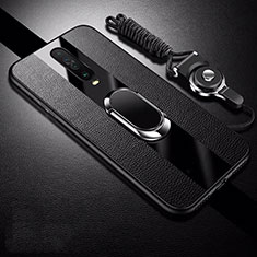 Coque Silicone Gel Motif Cuir Housse Etui avec Support Bague Anneau Aimante Magnetique pour Xiaomi Redmi K30 4G Noir