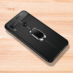 Coque Silicone Gel Motif Cuir Housse Etui avec Support Bague Anneau Aimante Magnetique pour Xiaomi Redmi Note 7 Pro Noir