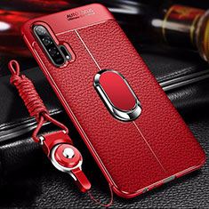 Coque Silicone Gel Motif Cuir Housse Etui avec Support Bague Anneau Aimante Magnetique S01 pour Huawei Honor 20 Pro Rouge