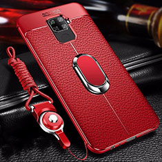 Coque Silicone Gel Motif Cuir Housse Etui avec Support Bague Anneau Aimante Magnetique S01 pour Huawei Mate 30 Lite Rouge