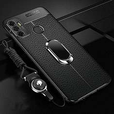 Coque Silicone Gel Motif Cuir Housse Etui avec Support Bague Anneau Aimante Magnetique S01 pour Oppo A11s Noir