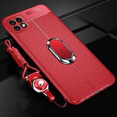 Coque Silicone Gel Motif Cuir Housse Etui avec Support Bague Anneau Aimante Magnetique S01 pour Oppo A53 5G Rouge