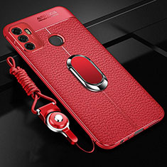 Coque Silicone Gel Motif Cuir Housse Etui avec Support Bague Anneau Aimante Magnetique S01 pour Oppo A53 Rouge