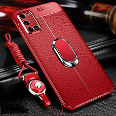 Coque Silicone Gel Motif Cuir Housse Etui avec Support Bague Anneau Aimante Magnetique S01 pour Oppo A72 Rouge