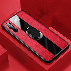 Coque Silicone Gel Motif Cuir Housse Etui avec Support Bague Anneau Aimante Magnetique S01 pour Oppo Find X2 Lite Rouge