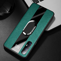 Coque Silicone Gel Motif Cuir Housse Etui avec Support Bague Anneau Aimante Magnetique S01 pour Oppo Reno3 Pro Vert