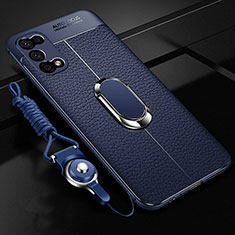 Coque Silicone Gel Motif Cuir Housse Etui avec Support Bague Anneau Aimante Magnetique S01 pour Realme Narzo 30 Pro 5G Bleu