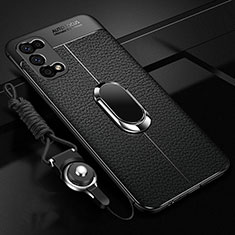 Coque Silicone Gel Motif Cuir Housse Etui avec Support Bague Anneau Aimante Magnetique S01 pour Realme Narzo 30 Pro 5G Noir