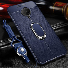 Coque Silicone Gel Motif Cuir Housse Etui avec Support Bague Anneau Aimante Magnetique S01 pour Vivo Nex 3 5G Bleu