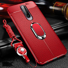 Coque Silicone Gel Motif Cuir Housse Etui avec Support Bague Anneau Aimante Magnetique S01 pour Xiaomi Poco X2 Rouge