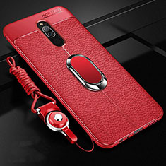 Coque Silicone Gel Motif Cuir Housse Etui avec Support Bague Anneau Aimante Magnetique S01 pour Xiaomi Redmi 8 Rouge