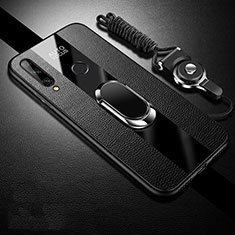 Coque Silicone Gel Motif Cuir Housse Etui avec Support Bague Anneau Aimante Magnetique S02 pour Huawei Enjoy 10 Plus Noir