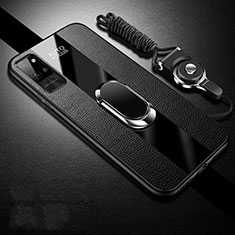 Coque Silicone Gel Motif Cuir Housse Etui avec Support Bague Anneau Aimante Magnetique S02 pour Huawei Honor Play4 Pro 5G Noir