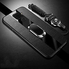 Coque Silicone Gel Motif Cuir Housse Etui avec Support Bague Anneau Aimante Magnetique S02 pour Huawei Nova 5z Noir