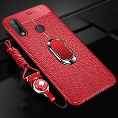 Coque Silicone Gel Motif Cuir Housse Etui avec Support Bague Anneau Aimante Magnetique S02 pour Oppo A31 Rouge