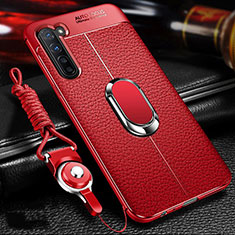 Coque Silicone Gel Motif Cuir Housse Etui avec Support Bague Anneau Aimante Magnetique S02 pour Oppo K7 5G Rouge