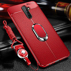 Coque Silicone Gel Motif Cuir Housse Etui avec Support Bague Anneau Aimante Magnetique S02 pour Oppo Reno Ace Rouge